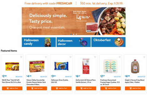 $10 off $50 Grocery Pickup Order | Walmart | Promo code WOWFRESHFree Delivery on $50 Grocery Delivery Order | Walmart | Promo code FRESHCAR